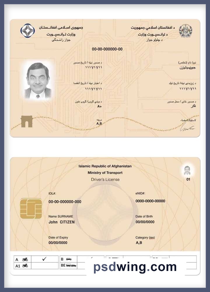 Afghanistan Electronic Driving License 2019-Present